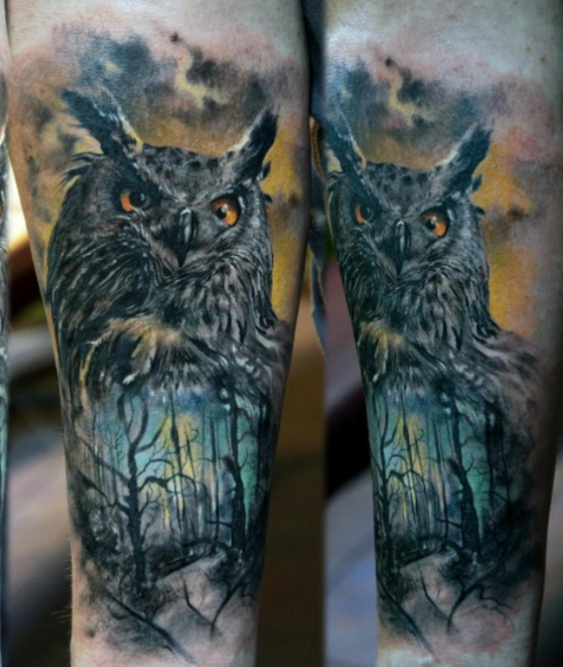 Dark owl tattoo