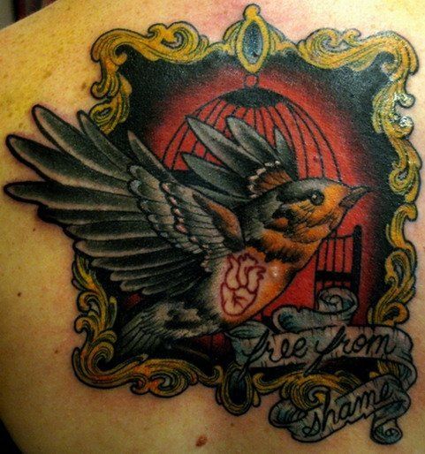 Dark tattoo with bird