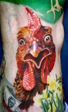 Funny rooster tattoo