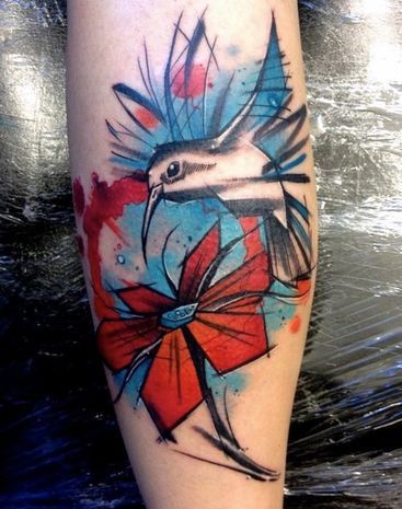 Hummingbird and flower tattoo