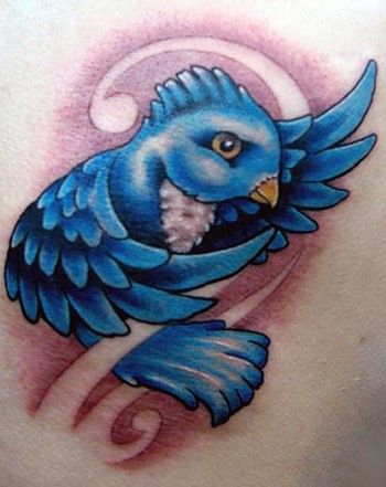 Blue bird back tattoo