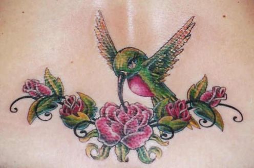 Roses and hummingburd tattoo
