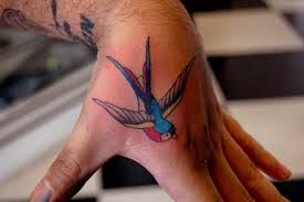 Small bird tattoo on hand