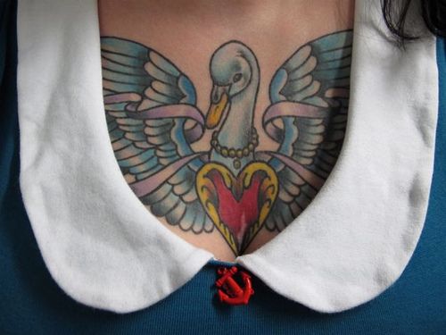 Swan and heart tattoo