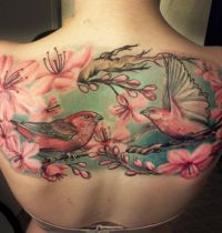 Birds tattoo in pink shades