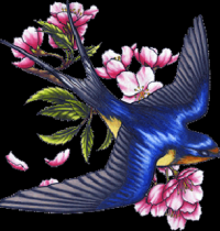 Blue swallow and flower design