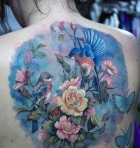 Birds among flkowers tat