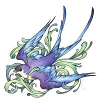 Purple and blue swallow tattoo design