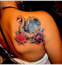 Swan with lotus flowers as tattoo