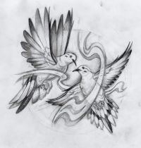 Two doves in flight tattoo design