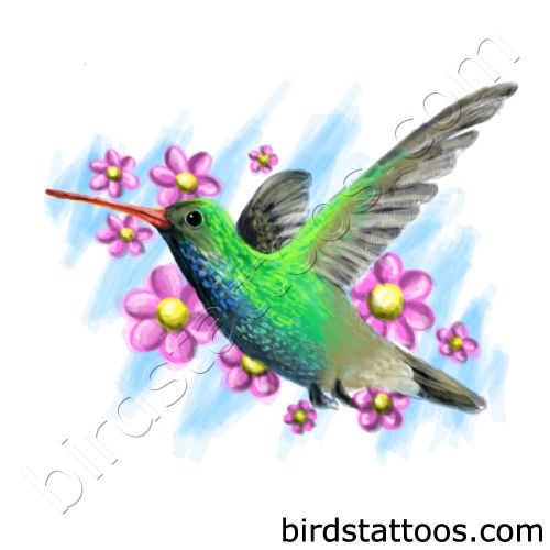 Blue and green hummingbird tattoo design