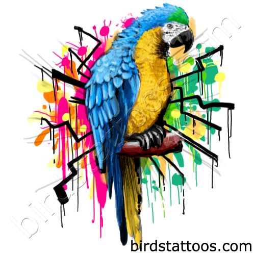 Blue and yellow parrot tattoo design