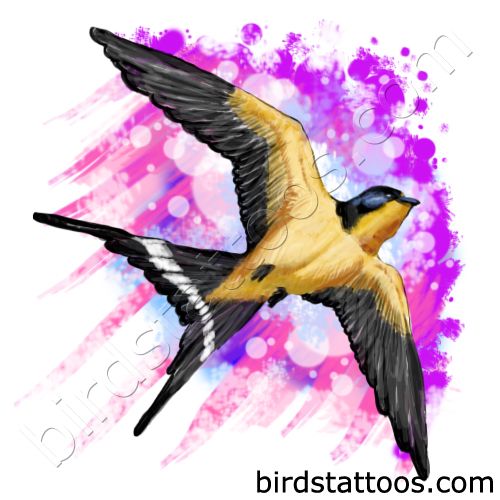 Yellow and black swallow tattoo